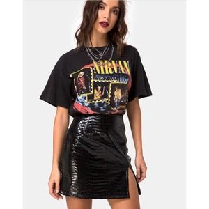 Motel XL Wave Mini Skirt Crocodile Black PU Leather, Urban Outfitters